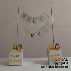 SET BANDERINES F/C DECORACION MESA GLITTER PLATA X 1